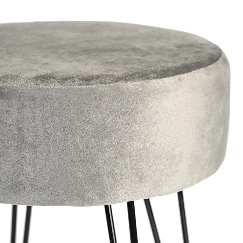Harbour Housewares Round Velvet Footstool, Grey, Black