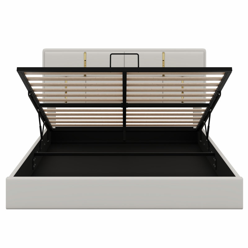 Upholstered Platform Bed With Hydraulic Storage System, Beige