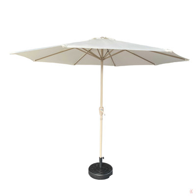 Parasol de marché extérieur robuste de 9 pi (270 cm) avec 8 baleines en acier robustes, auvent résistant aux rayons UV et imperméable pour le jardin, la piscine, la table - beige sans base