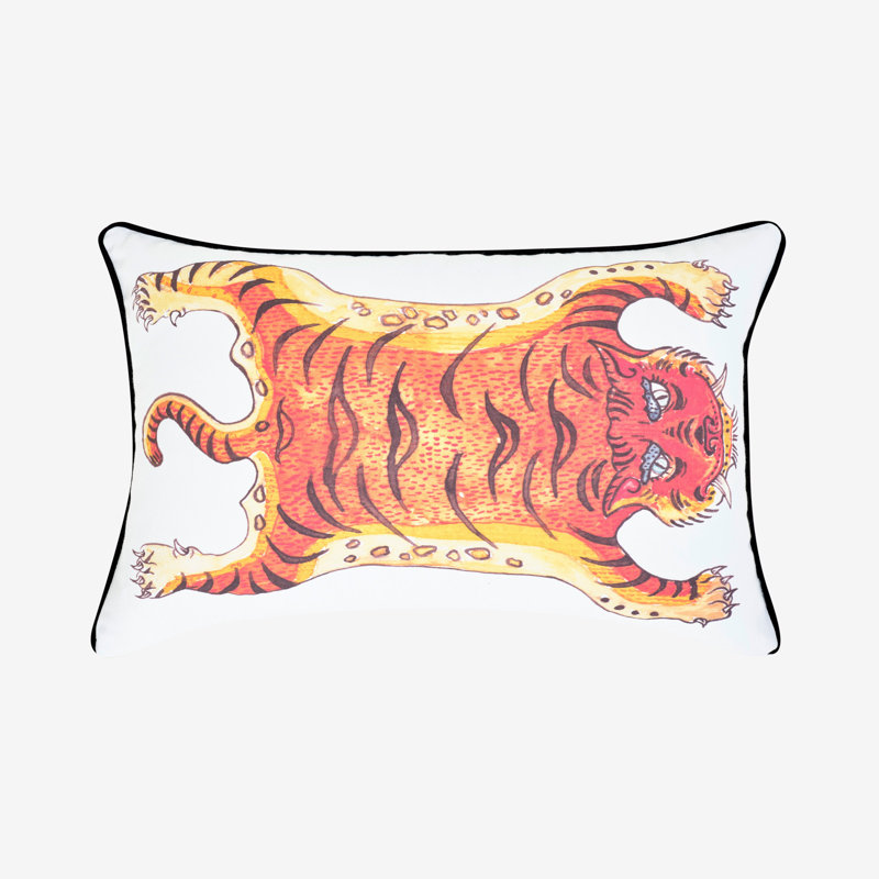 Aheed Cotton Rectangular Throw Pillow Cover, White/Mustard