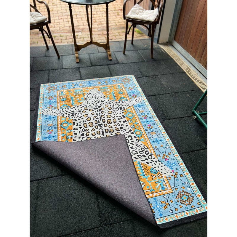 Tapis jaune à motif léopard multicolore rétro, Rectangle 3 pi 9,81 po x 4 pi 11,06 po