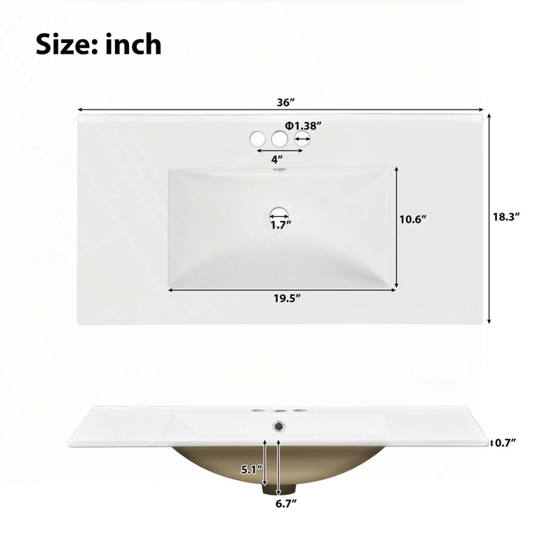 Meuble-lavabo de salle de bain avec lavabo en céramique, Blanc / blanc