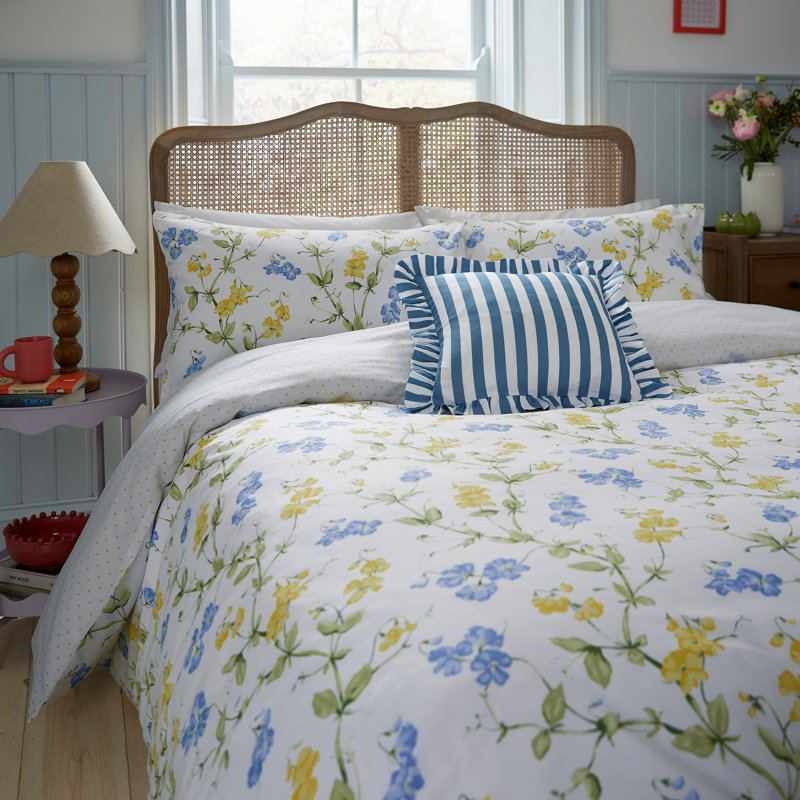 Sweetpea Print Cotton Duvet Cover Set, Single Duvet Cover + 1 Standard Pillowcase