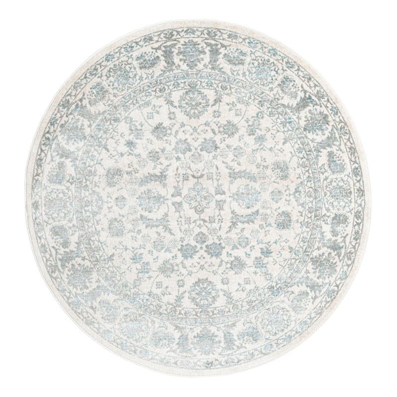 Uptown Oriental Machine Woven Polypropylene Area Rug in Beige/Grey, Round 5'3"