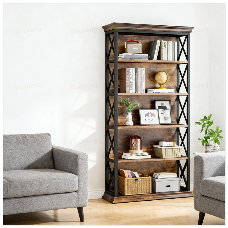 Étagère élégante, bibliothèque spacieuse avec motif en X moderne pour la maison et le bureau