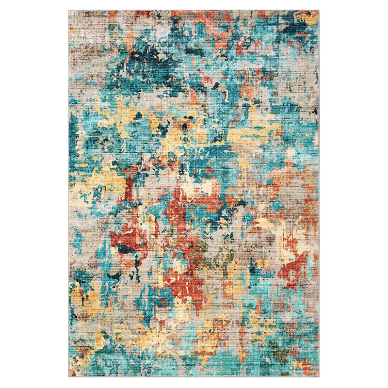 Washable Area Rug, Modern Abstract Low Pile Non-Slip Foldable Pearl Velvet Artistic Landscape Carpet, Multi-Color, 5'x7'