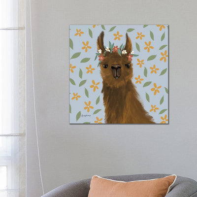 Delightful Alpacas II Floral Crop by Becky Thorns - Wrapped Canvas Painting
