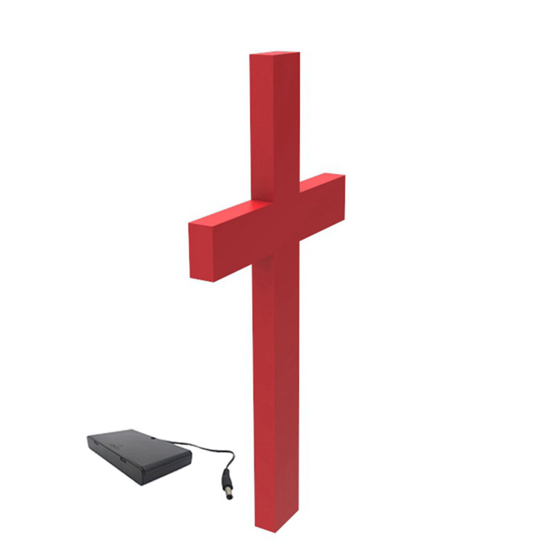 Red Cross, Christian LIGHTED Church Sign Red Plexiglass LED Light W/ AA Battery
