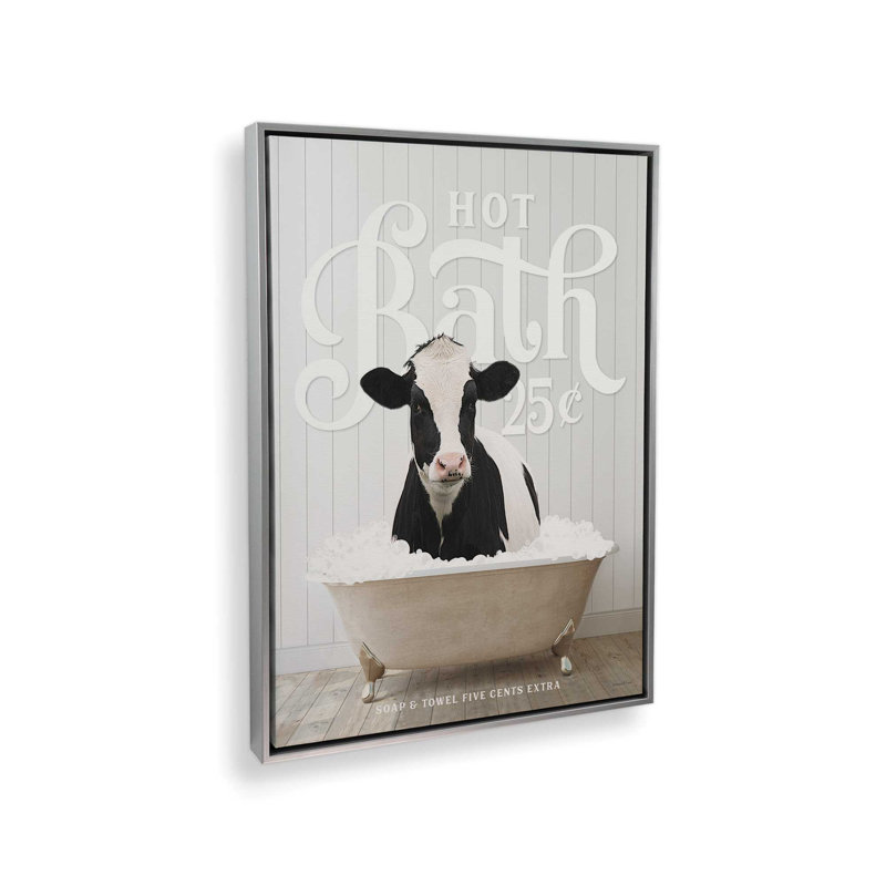 «Cow Hot Bath» par Art, L 30 x H 40, Argent, Toile avec cadre