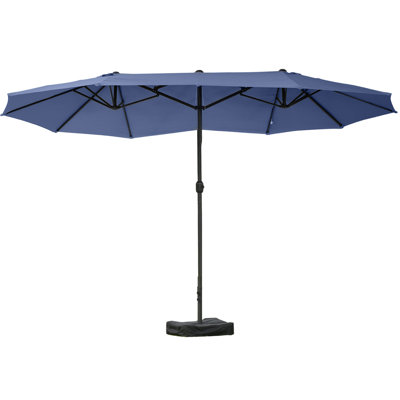 Outsunny Patio Umbrella 15' Steel Rectangular Outdoor Double Sided Market With Base, Sun Protection & Easy Crank For Deck Pool Patio