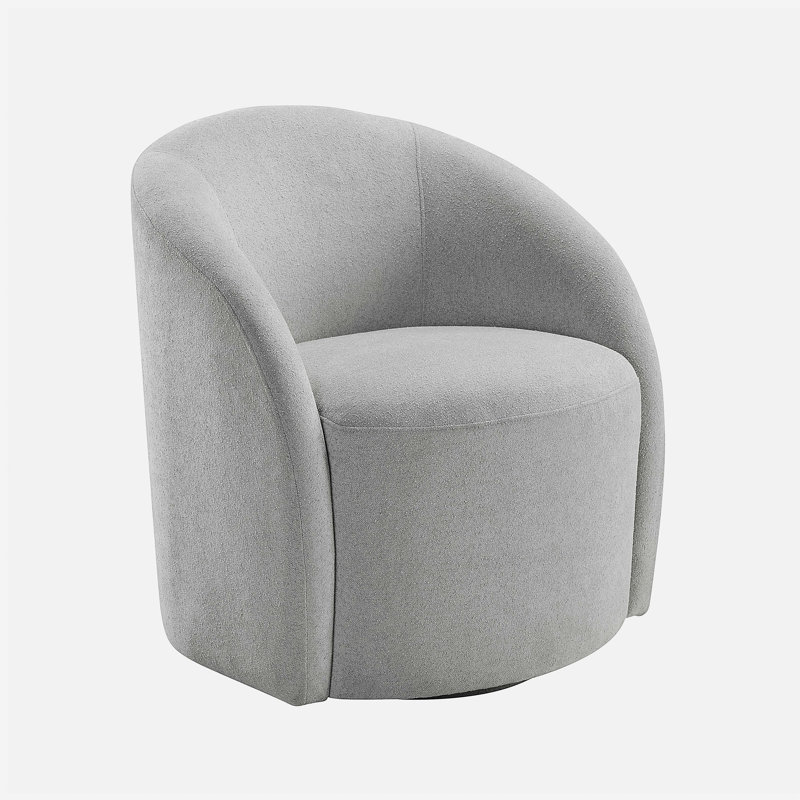 Fauteuil demi-tonneau pivotant gris clair en bois massif et meubles de salon contemporains luxueux, Gris clair