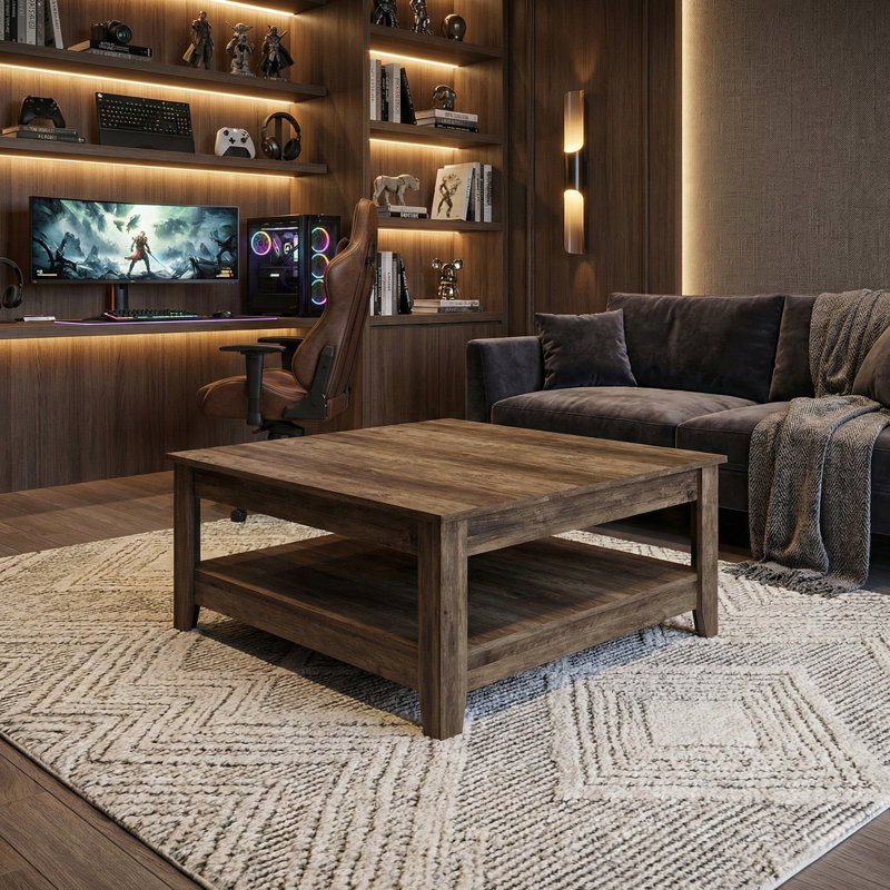 Weddel Basilico Coffee Table with Storage, Knotty Oak