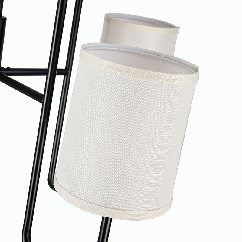 Lustre 8 lumières de style campagne moderne - noir bicolore avec abat-jour en lin sur mesure, Matte Black