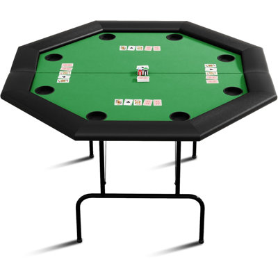 Octagon Poker Table with Collapsible Legs, Casino Leisure Gamimg Table for 8 Players, Texas Holdem Blackjack Poker Table with Stainless Steel Cup Holder