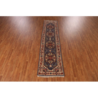Blue Handmade Traditional Indian Runner Rug 3x10