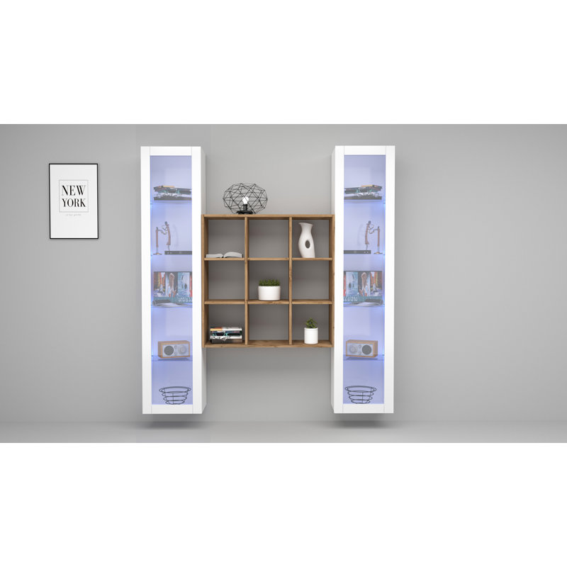 Maruska 180cm H x 170cm W Floating Bookcase, White Glossy
