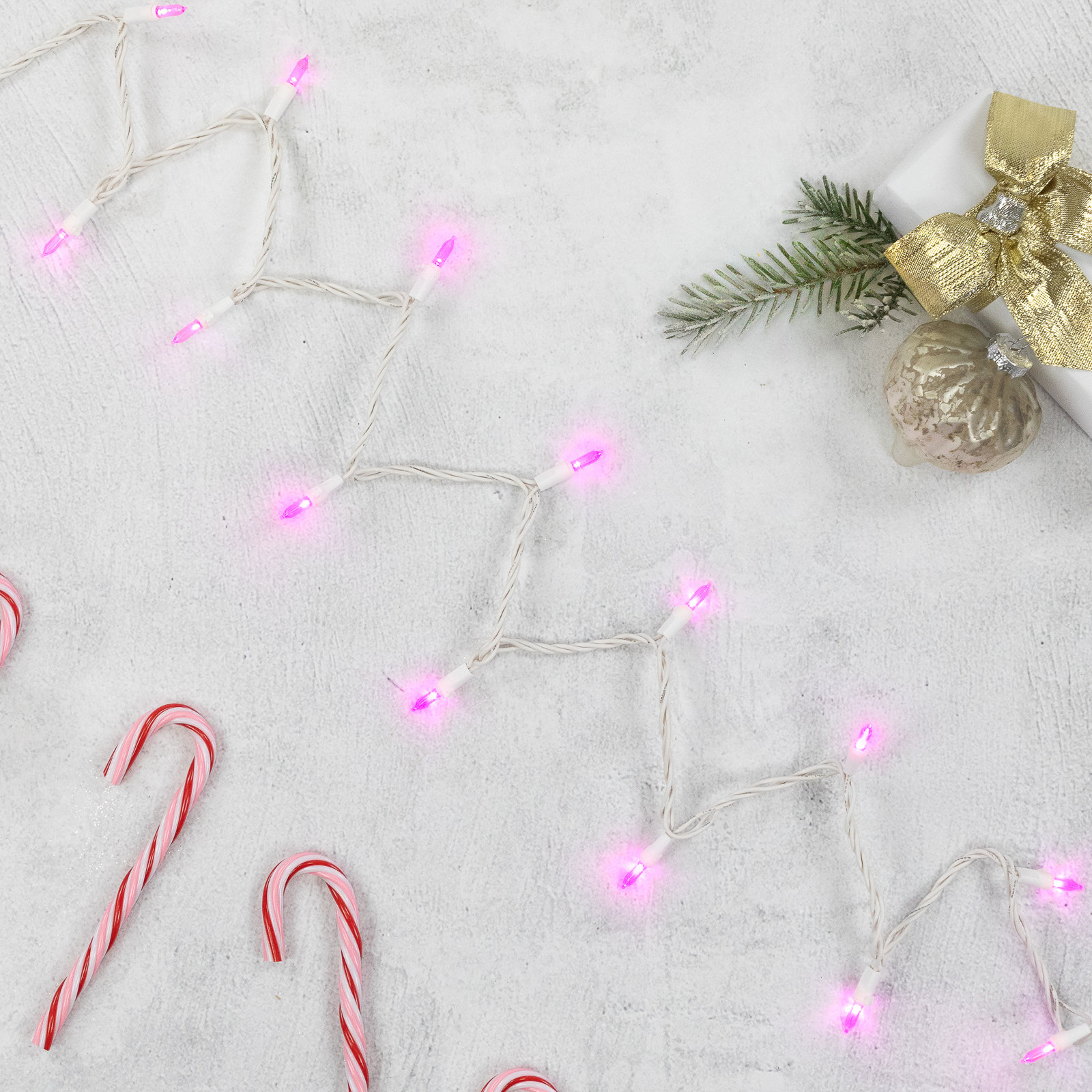100-Light Warm LED Christmas String Lights, Pink/White, 50