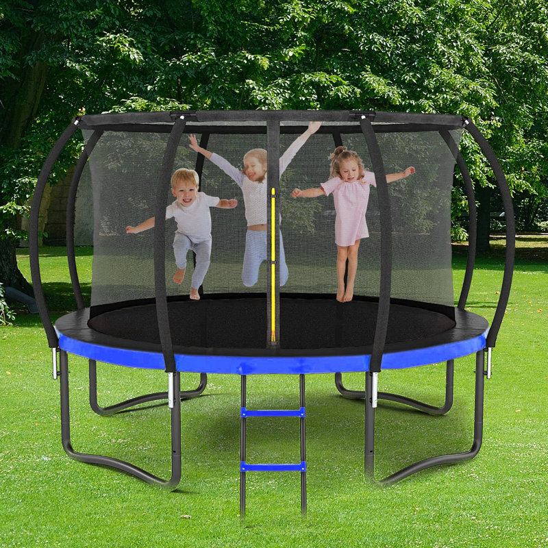Grand trampoline d'extérieur avec filet de sécurité intérieur, échelle, rembourrage en PVC pour enfants