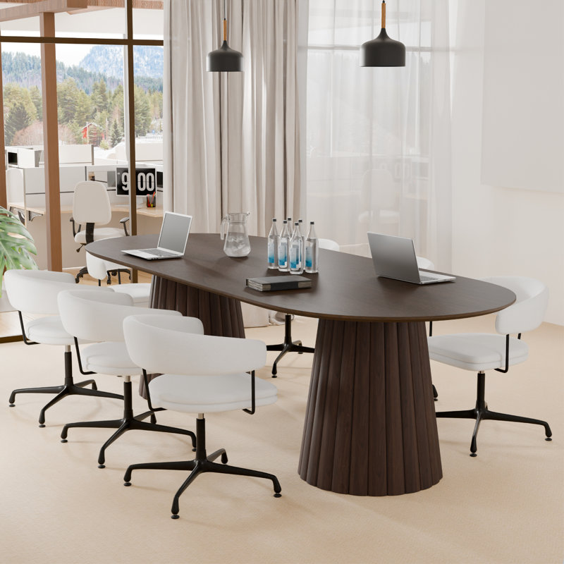 Table de conférence 86 pouces en noyer ovale pour les grandes salles de réunion, Noyer