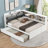 Upholstered Solid Wood Full Size Platform Bed, Storage Sleeper Bed with Trundle, Built-In Shelves and Storage Headboard, Classic White-1835062508