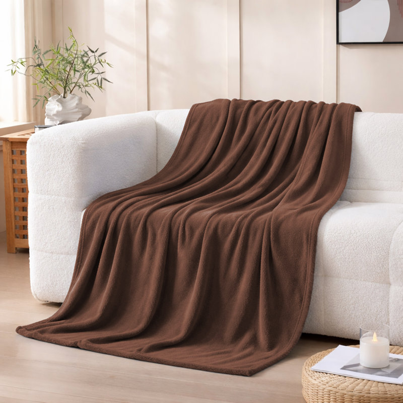 Couverture polaire en fausse fourrure de vison de luxe - peluche douce et réversible pour lit et canapé, Grand lit, Café