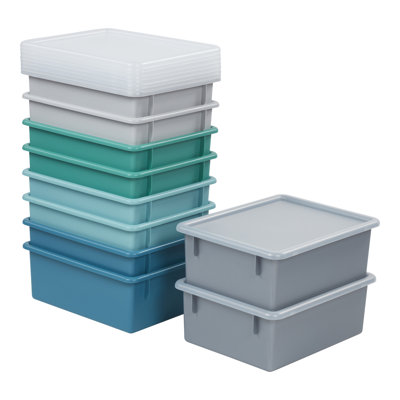 ECR4Kids Letter Size Plastic Tray Organizer with Lids, Large, Storage Bins, 10-Piece