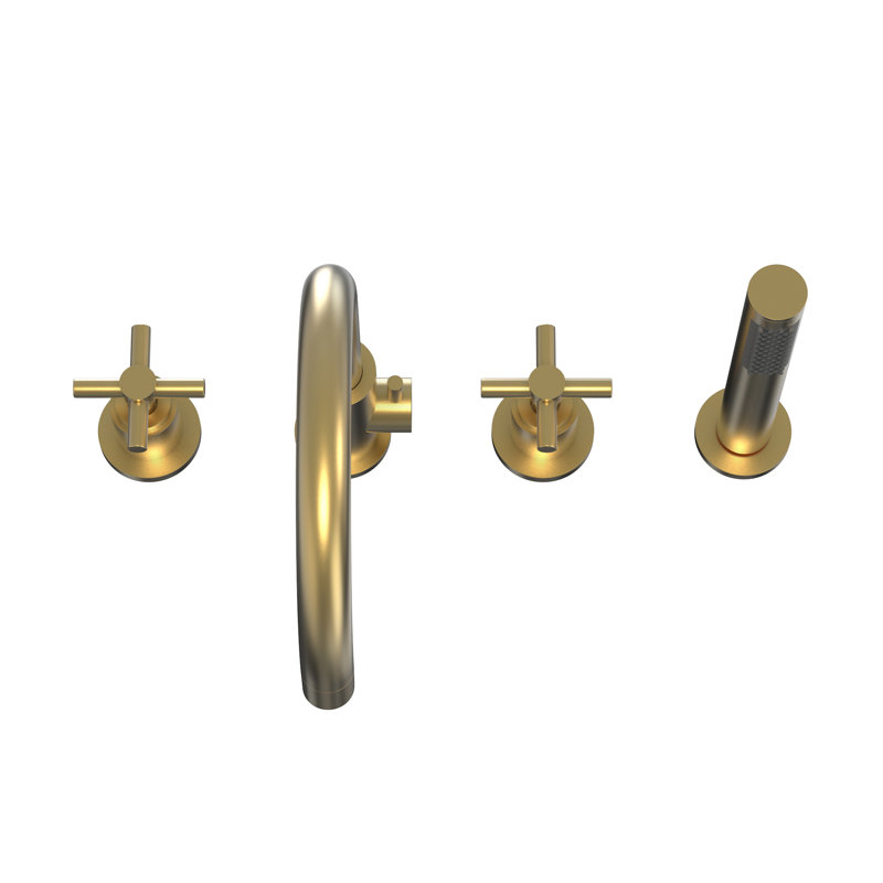 DreamLine Atlantic 12 in. x 8 in. Deck Mounted Tub Faucet with Handshower, Brushed Brass
