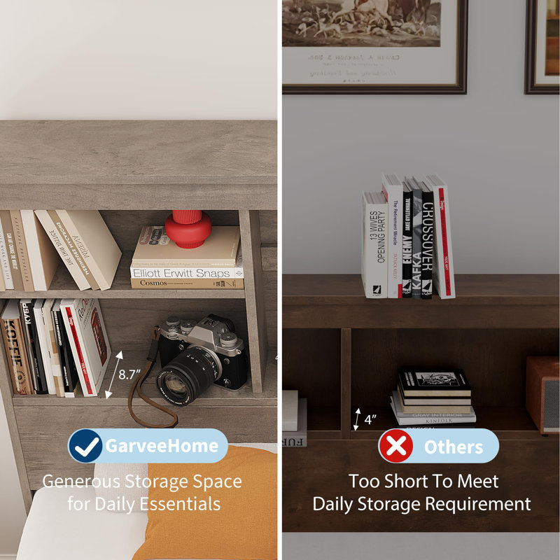 Cadre de lit avec tête de lit bibliothèque haute, cadre de lit en bois avec 4 tiroirs de rangement, Grand lit, Gris