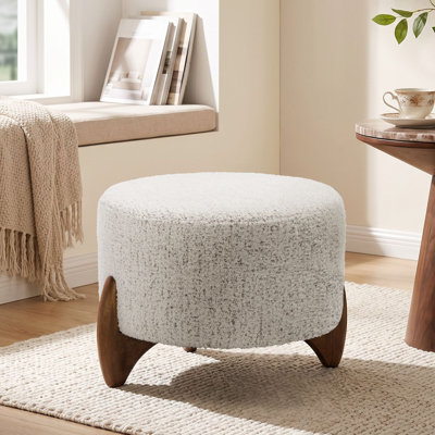 Pouf rond rembourré de 51 cm de large avec pieds en bois massif