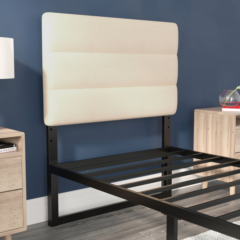 Channel Stitched Upholstered Headboard, Adjustable Height from 44.5" to 57.25", Twin, Cream