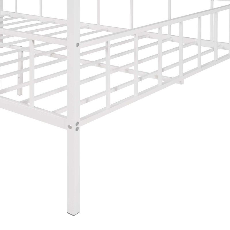 Structure de lit en métal avec support à lattes, Lit simple, Blanc
