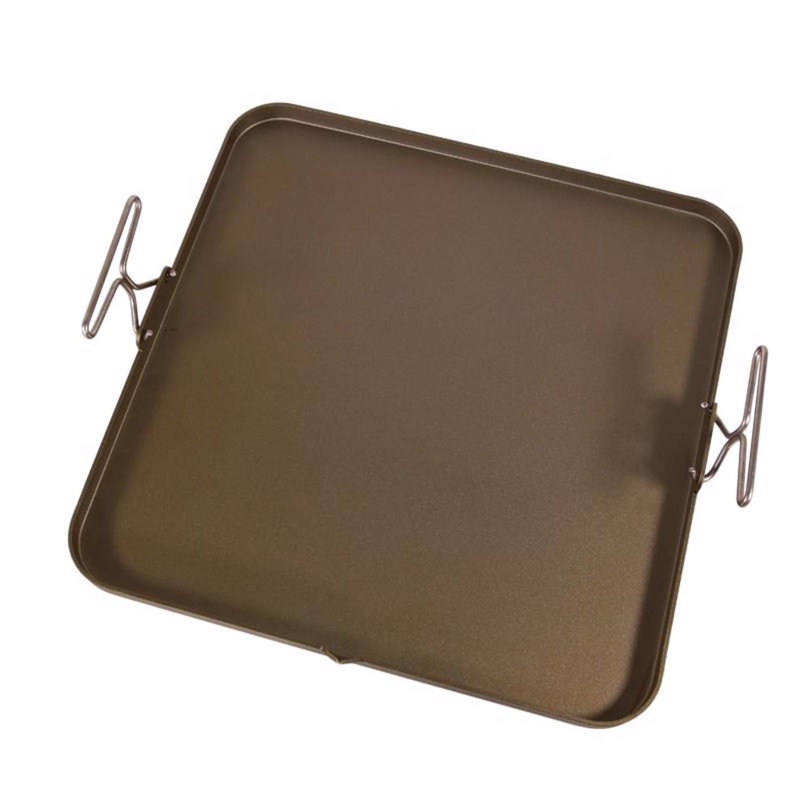 Large Brown Carbon Steel Flat Grill Topper with Stainless Steel Handles