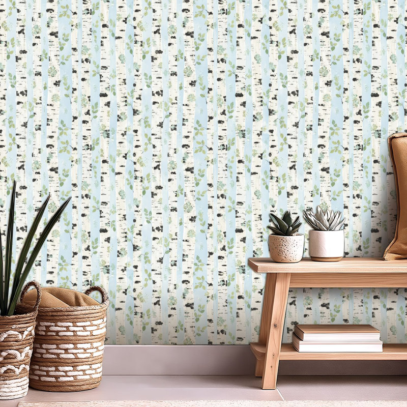 Papier peint auto-adhésif à motif de feuilles de bouleau vert forêt à motif auto-adhésif et amovible 24 po x 118 po (60 x 300 cm)