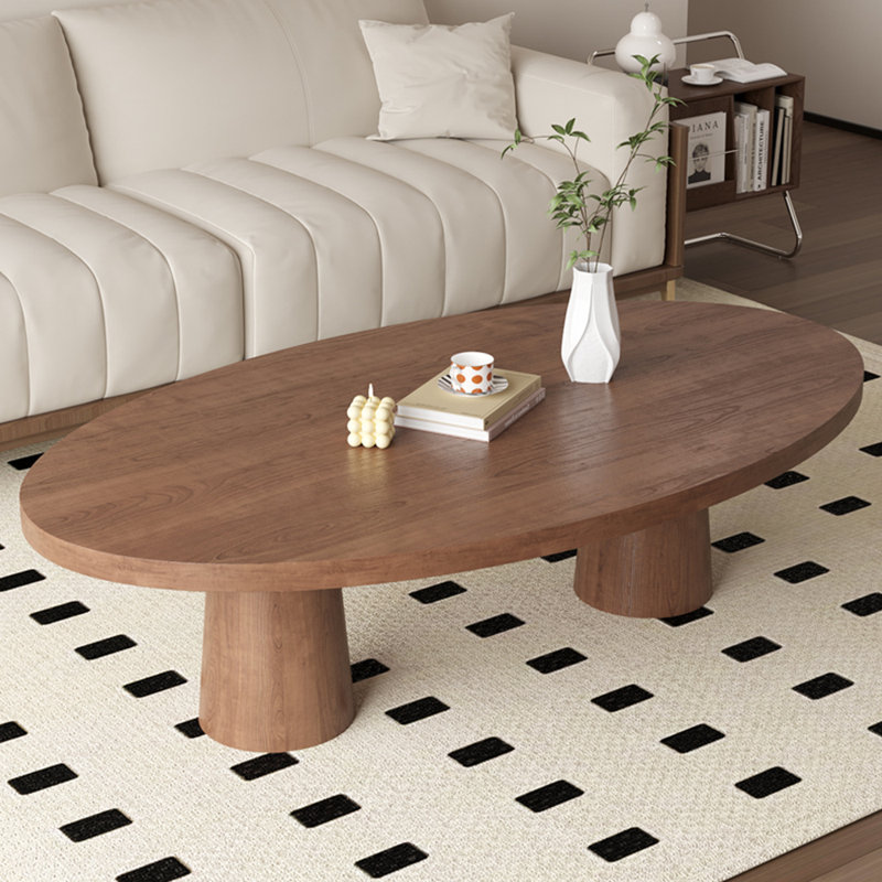 Table basse simple en bois massif de conception ovale, H 16,54 po x L 39,37 po x l 19,69 po, Brun