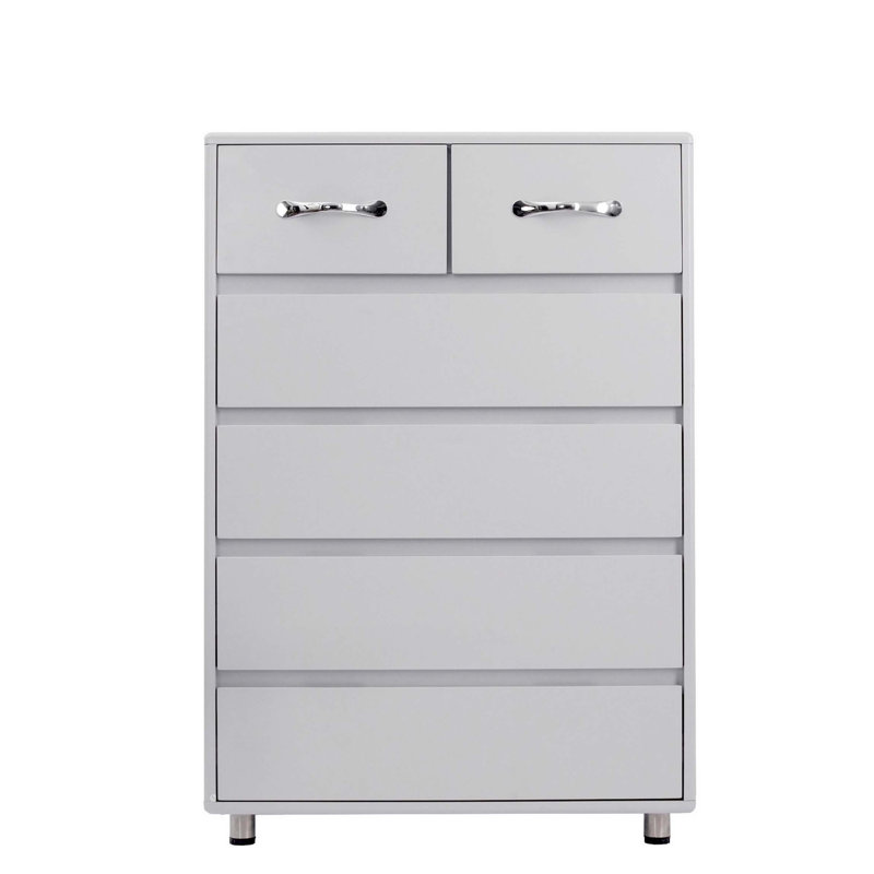 Commode haute 41 pouces avec 6 tiroirs, 2 poignées en métal, gris, Jen
