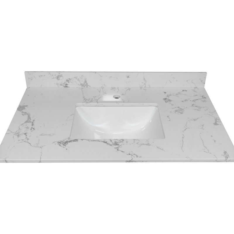 31 Inch Bathroom Vanity Stone Top - White Marble Hue With Undermount Ceramic Sink Classy 31" Countertopdeck Engineered Stone, & Backsplash