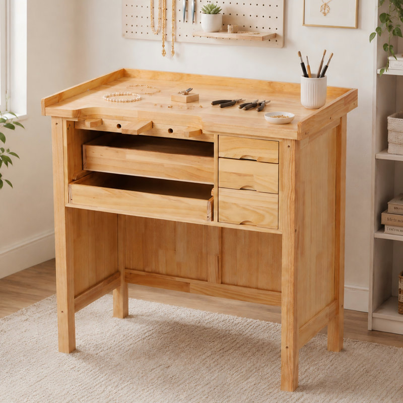 Solid Wood Jewelry Workbench with Storage Drawers