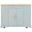 Îlot de cuisine cannelé avec armoire de rangement pour poubelle, prise de courant, support de rangement interne, îlots de cuisine roulants sur 5 roues avec 3 tiroirs, 3 supports latéraux ouverts pour poubelle de 10 gallons, gris-bleu-1362782046