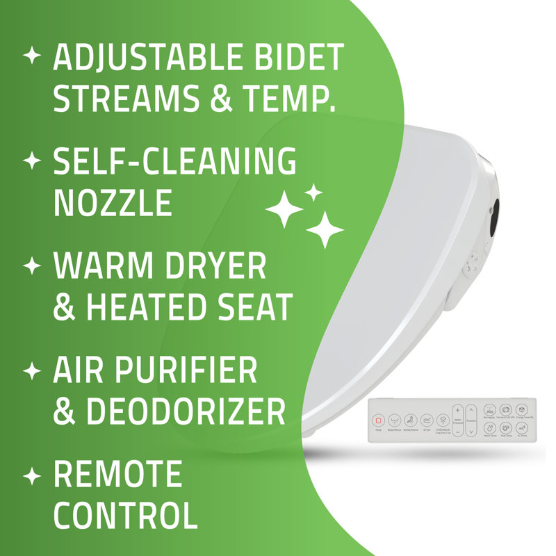 White Heated Electric Bidet Toilet Seat with Remote Control