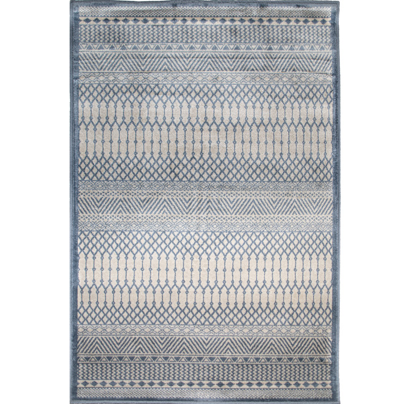 Gaby ivoire / bleu, Tapis de couloir 2 pi 2 po x 6 pi 11 po