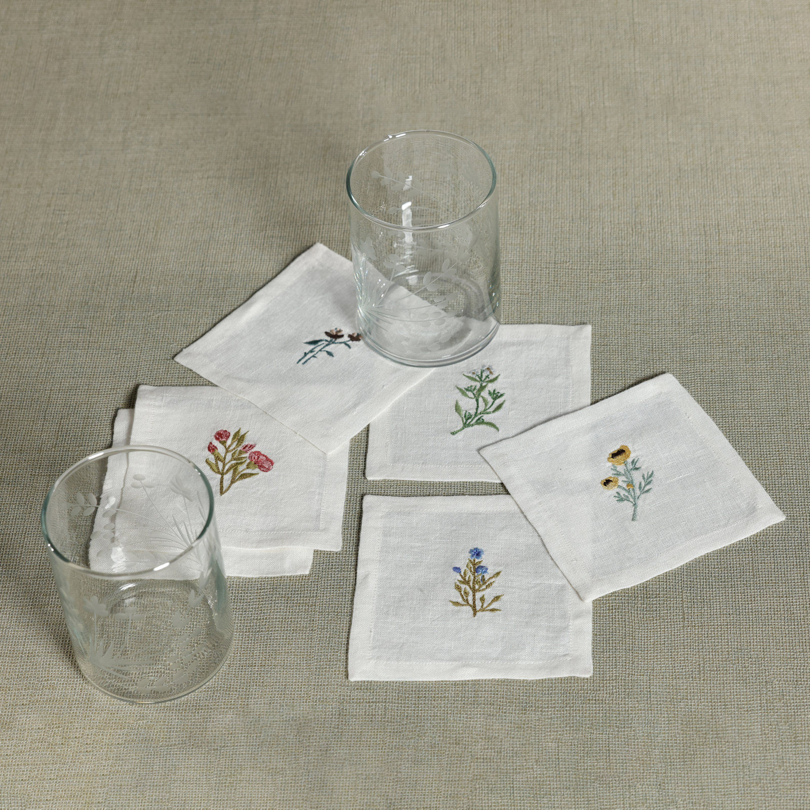 Embroidered Linen Cocktail Napkin