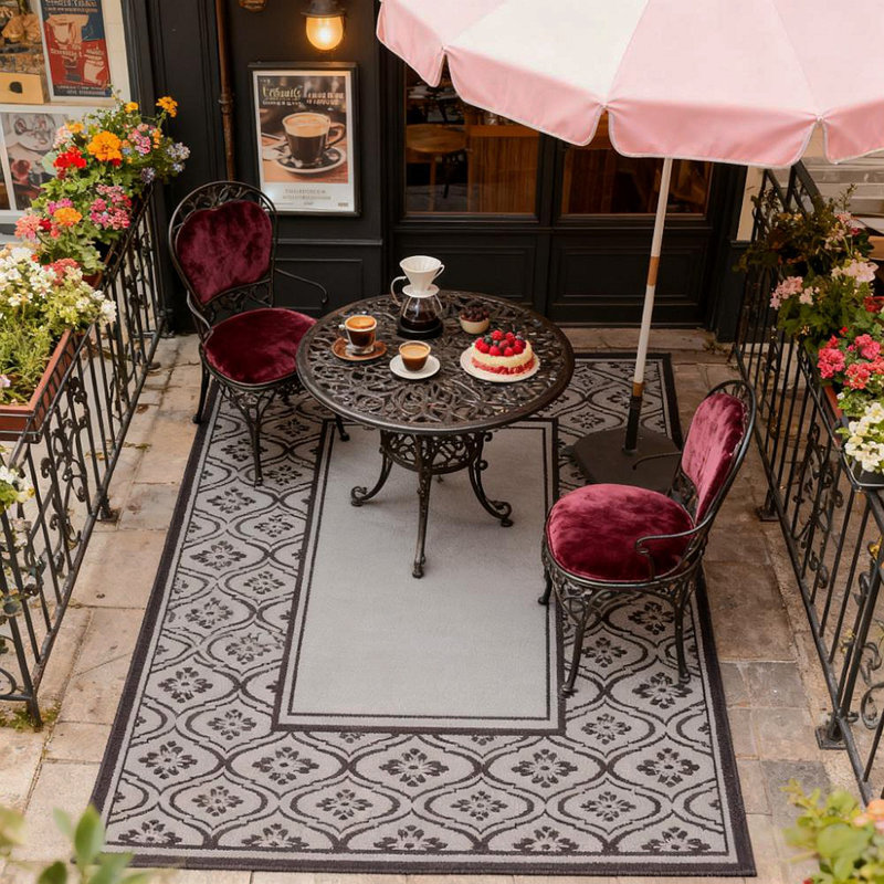 Tapis de patio, tapis d'extérieur réversible, paille de plastique imperméable avec sac de transport, Noir/gris