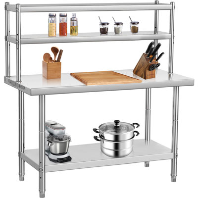 Commercial Stainless Steel Work Table with Overshelves – 30" x 24" Heavy Duty Kitchen Prep Table, 30" x 12" Top Shelf, Perfect for Food Prep, Restaurant, Garage – 30*24 Height 160cm