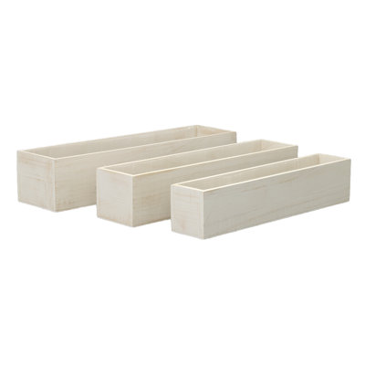 Wooden Rectangular Planter Set Of Three Matte Finish White Wash