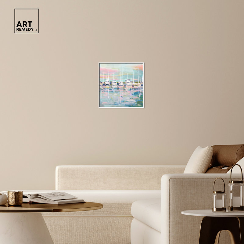 Coastal Dock Sailing Canvas Wall Art in White Frame, 21" x 21"