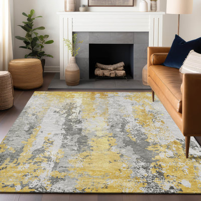 Tapis intérieur / extérieur jaune lavable à la machine Xhevrie