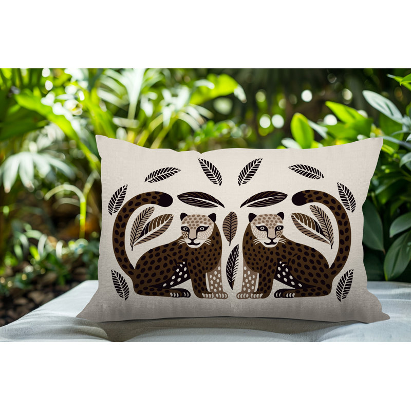 Coussin lombaire réversible Ayra Leopard, Rectangle H 14 po x l 20 po, Beige