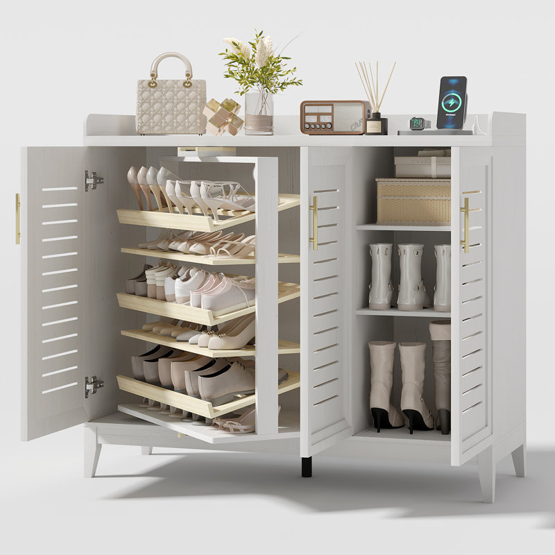 Armoire à chaussures à 5 niveaux de 47,3 po avec étagère à chaussures rotative à 360 ° et capteur de lumière humaine, armoire à chaussures autoportante avec tablettes réglables