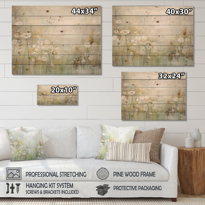 Green Beige Serene Meadows II sur bois, H 24 po x l 32 po x P 0,78 po
