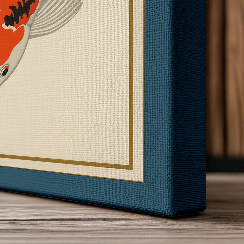 Koi in Stillness Japandi - Wrapped Canvas, 30x20 - 76.2 x 50.8 cm, Teal Border